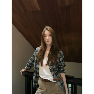 美式 女2026新款 复古宽松慵懒风防晒显瘦上衣 条纹格子衬衫 炽火火