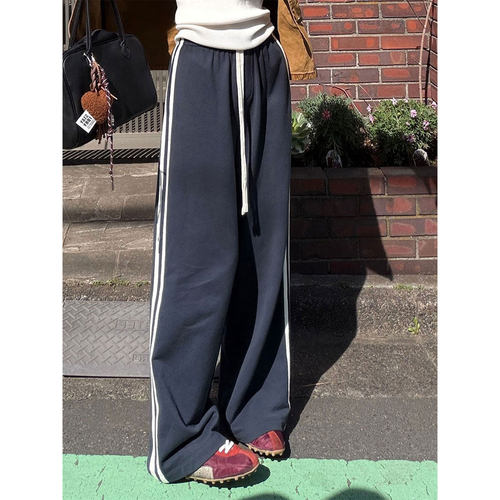 侧边条纹运动裤女新款宽松