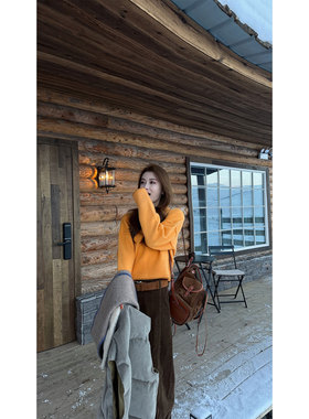 炽火火 简约橙色毛衣女新款冬季显白软糯套头休闲洋气短款针织衫