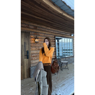 针织衫 炽火火 显白软糯套头休闲洋气短款 冬季 简约橙色毛衣女新款