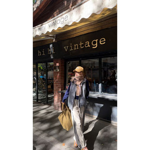 韩系减龄显瘦百搭高腰阔腿休闲裤 炽火火学院风侧边条纹长裤 女新款