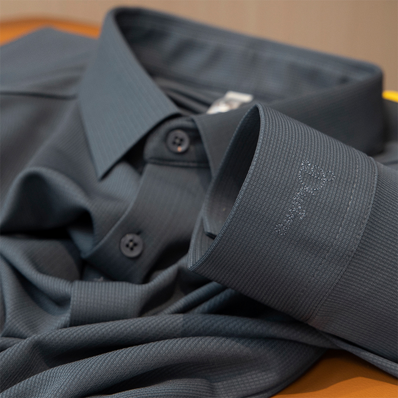 华夫格长袖衬衫男轻奢欧货风