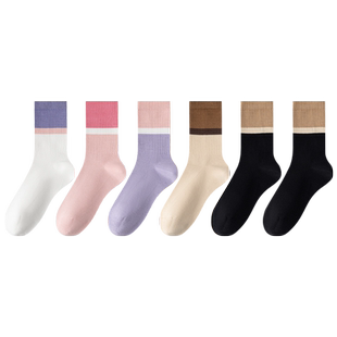 四季款高棉袜子女款拼接色中筒袜抗菌防臭防滑吸汗透气女士长筒袜