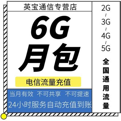 广东电信6GB月包 流量充值 当月有效 不可提速 不可共享