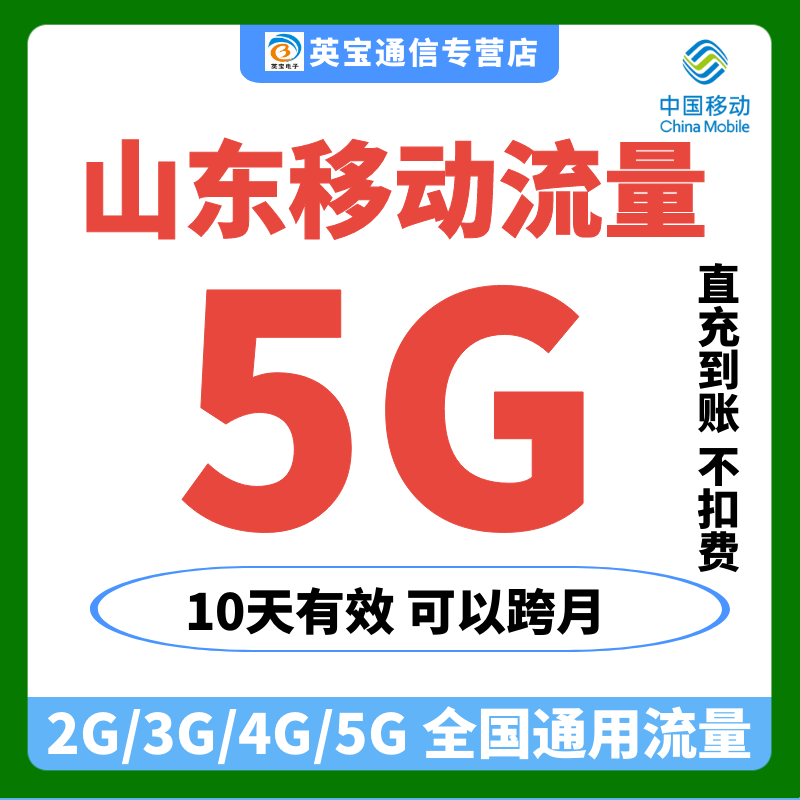 山东移动手机流量5G10天包全国通用流量充值