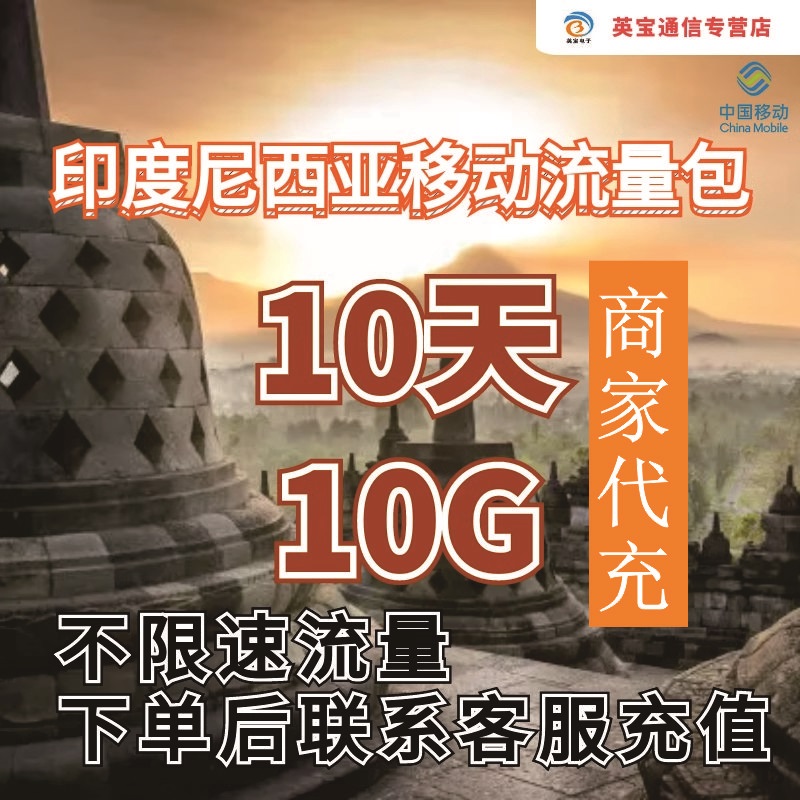 中国移动国际漫游印度尼西亚流量10天10G包