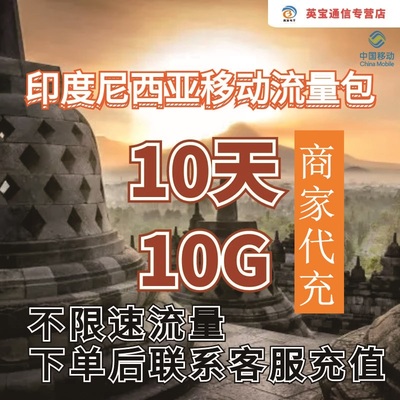 中国移动印度尼西亚流量充值10天10G包手机国际境外流量包不换卡