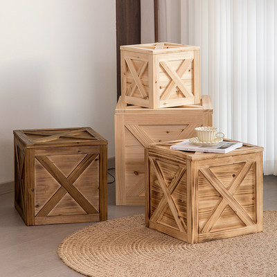 复古木箱子正方形实木储物箱定制