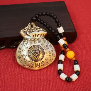 黄铜百福钱袋黄铜福袋转转手把件金属小铜器纯铜招财进宝福袋摆件