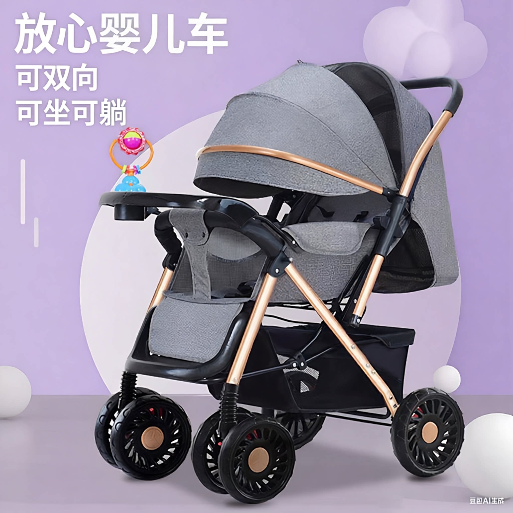 可坐可躺萍乡婴儿推车0-3岁轻便折叠宝宝双向推行四轮减震遛娃神