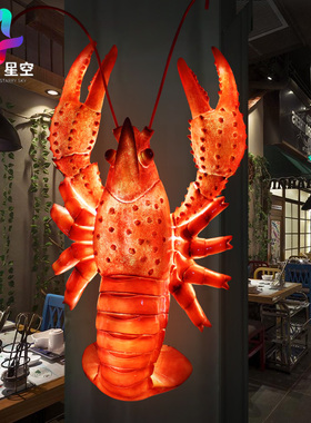彷真小龙虾发光模型大型螃蟹装饰雕塑小龙虾饭厅玻璃纤维门头招牌