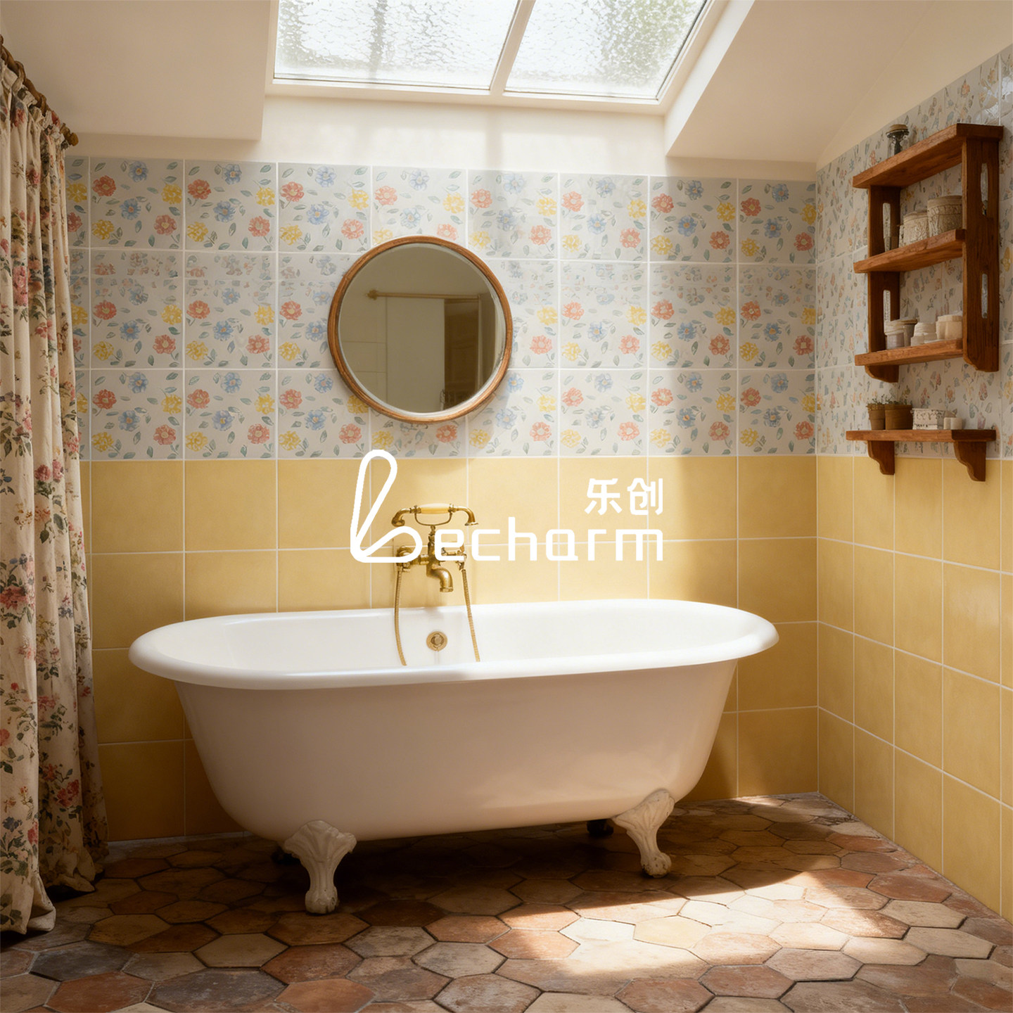 意大利进口复古小花砖卫生间瓷砖厨房浴室墙砖田园风咖啡店瓷砖