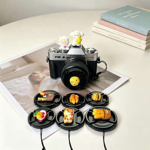 美食系列镜头盖适用富士XT30XT50C zve10防丢绳佳能R6R8R50200D
