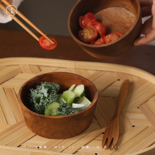 叕木皿集|直边碗\柚木家用米饭碗汤碗日式碗早餐水果燕麦片甜品碗