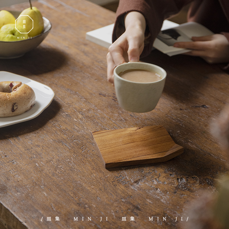 皿集柚木日式拇指茶托杯垫