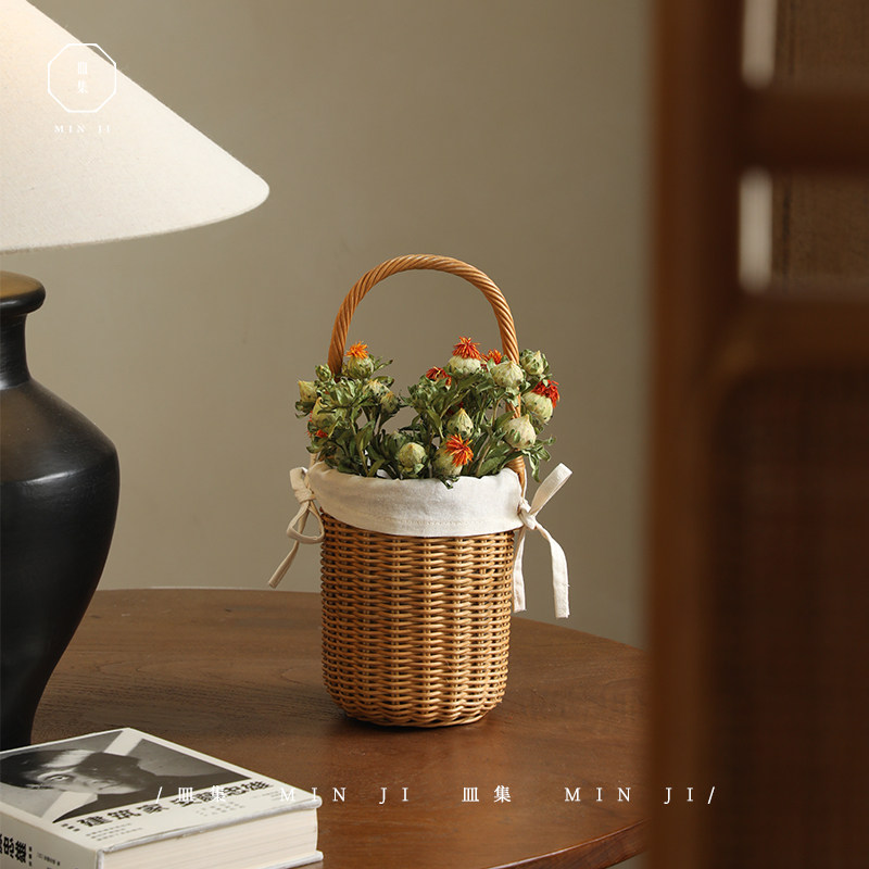 叕木皿集|小直筒篮\印尼进口藤手工编织带里衬提篮婚庆商用小花篮,收纳整理,其他收纳篮,淘宝优惠券,粉丝福利购,淘宝优惠卷