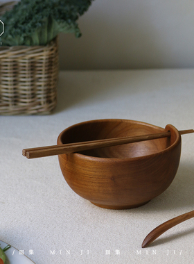 叕木皿集|碗与筷\进口柚木整木全实木家用防烫木碗面碗柚木筷套装