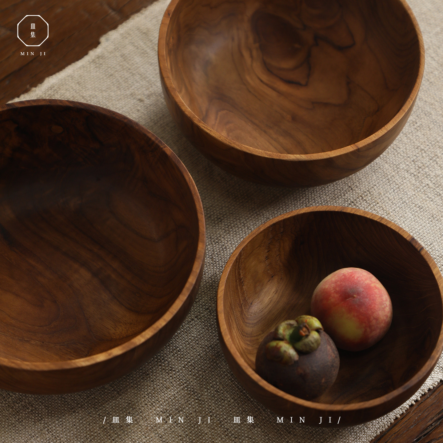 叕木皿集|沙拉碗\全柚木整木圆形特大号防烫木面碗餐厅水果干果碗