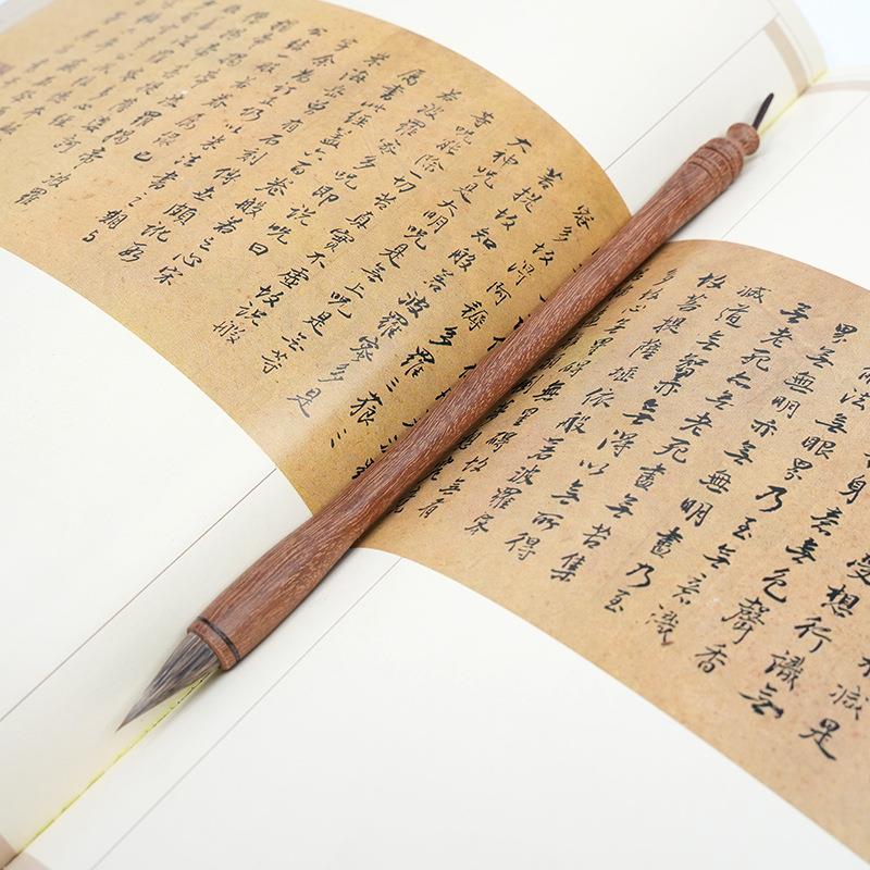 内柱狼毫外披鼠须油木杆兼毫小楷蝇头毛笔小号短锋蒜头抄经书法笔