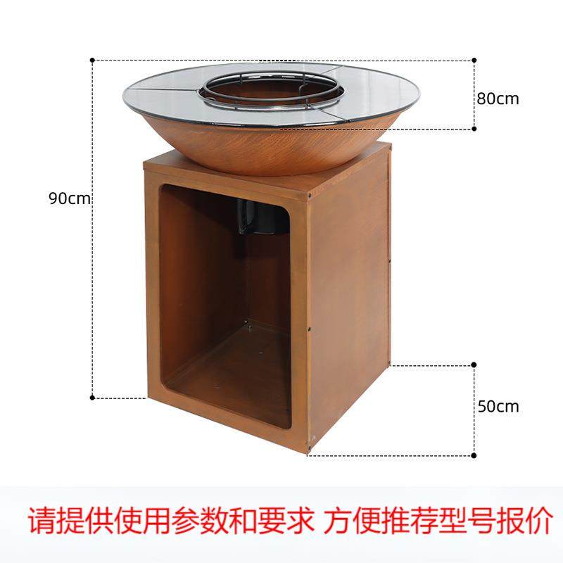 欧美热销耐候钢立式暖炉旧锈户外烧烤火坑花园庭院篝火烤炉柴火炉
