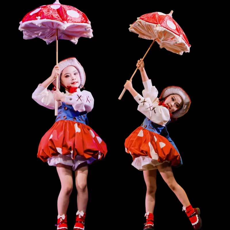 蘑菇蘑菇舞蹈服蘑菇cos服装蘑菇红帽洛丽塔演出服蘑菇伞跳舞道具