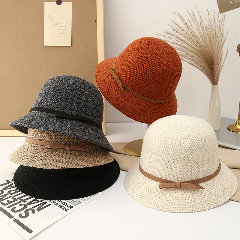 新款亚麻帽子女夏季防晒薄款名媛风圆顶渔夫帽时尚百搭遮阳沙滩帽