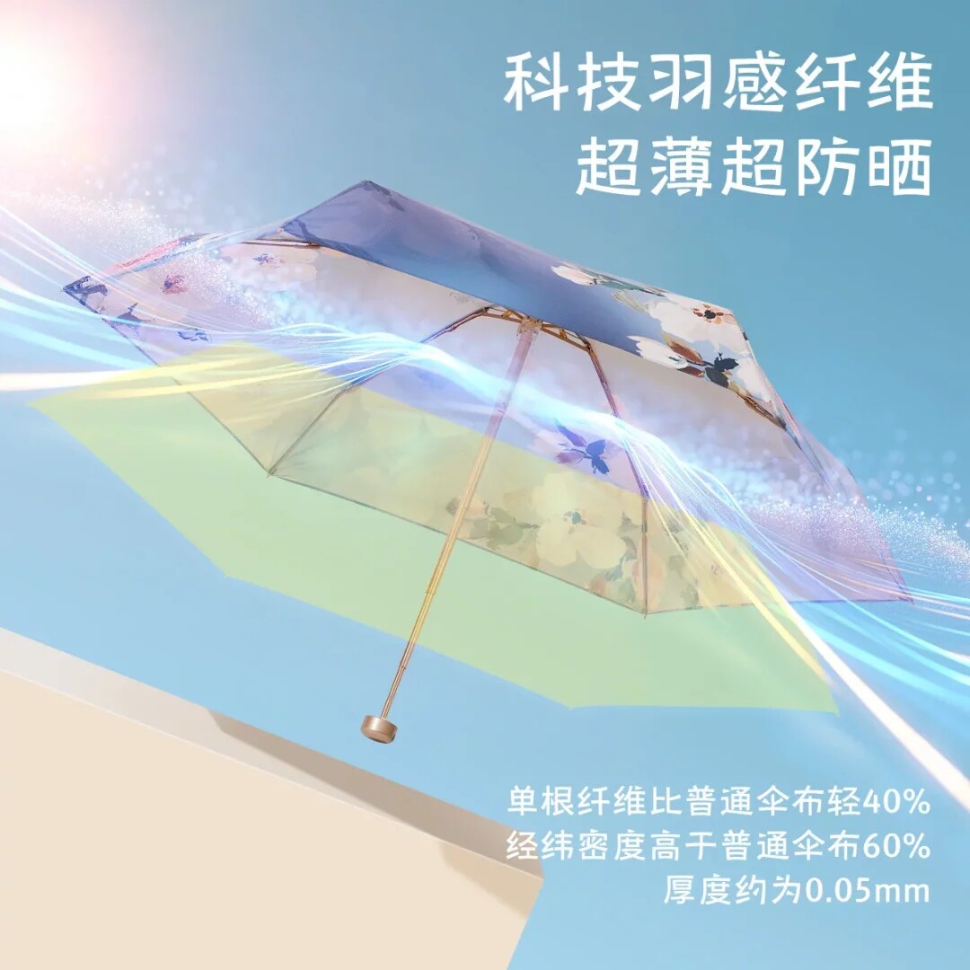 上海故事超轻五折小金伞晴雨折叠便携太阳伞防紫外线防晒遮阳伞