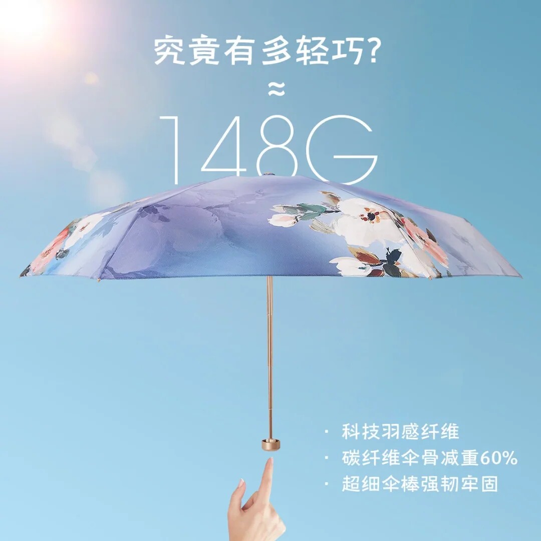 新款上海故事超轻防晒太阳伞五折铅笔伞防紫外线黑胶晴雨两遮阳伞
