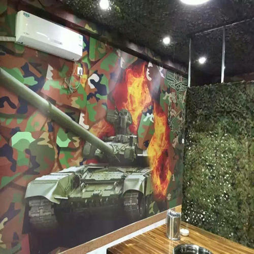军事迷彩自粘墙纸壁画餐厅火锅店