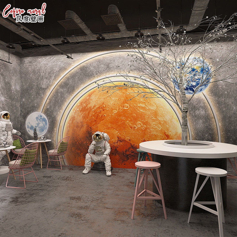 3D太空火星月球表面墙纸网红拍照直播背景墙布工业风水泥墙壁纸,家装主材,定制壁画,淘宝优惠券,粉丝福利购,淘宝优惠卷