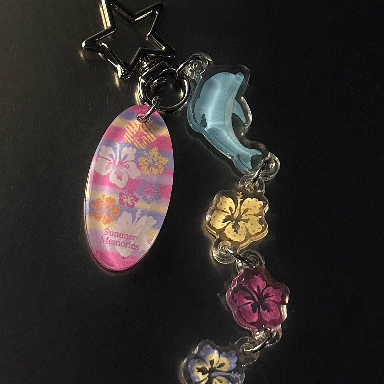古早2000s夏威夷扶桑花海豚挂件高颜值包装饰挂件钥匙扣相机挂饰