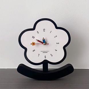 创意不倒翁花朵时钟家用台式摇摆静音钟表高级感家居装饰摆台