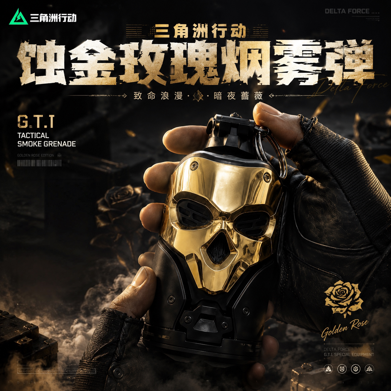 三角洲行动红狼烟雾弹蚀金玫瑰游戏周边COS模型挂件桌面收藏摆件