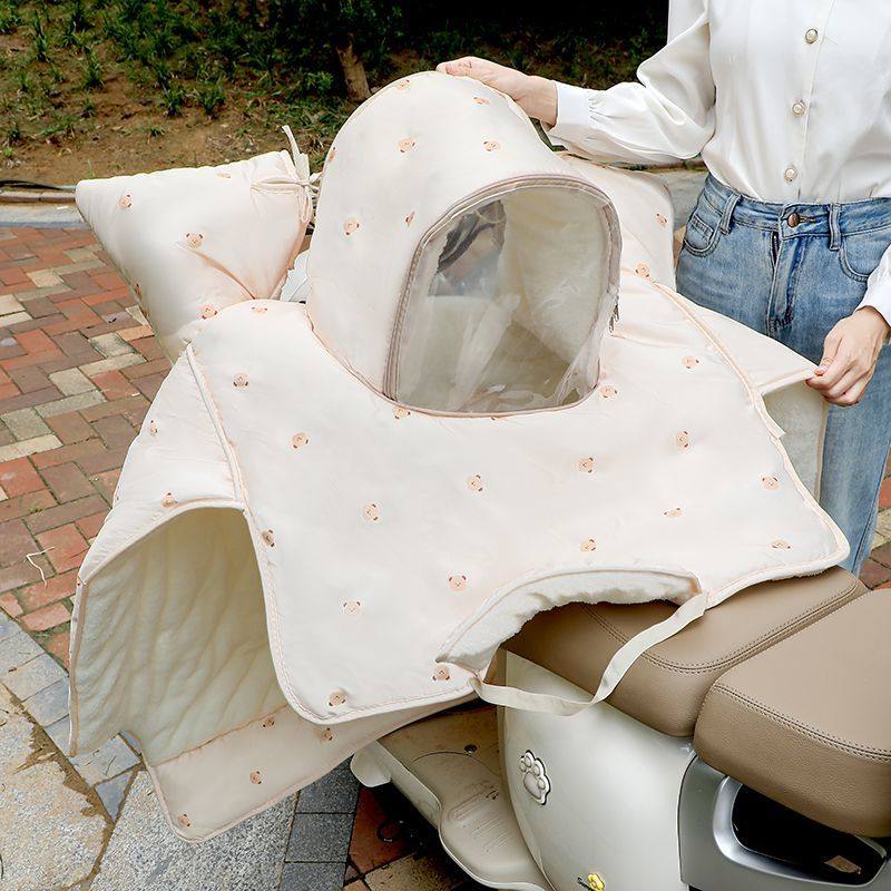 电瓶车亲子挡风被加大加厚摩托车加绒防水踏板防风罩冬季新款女士