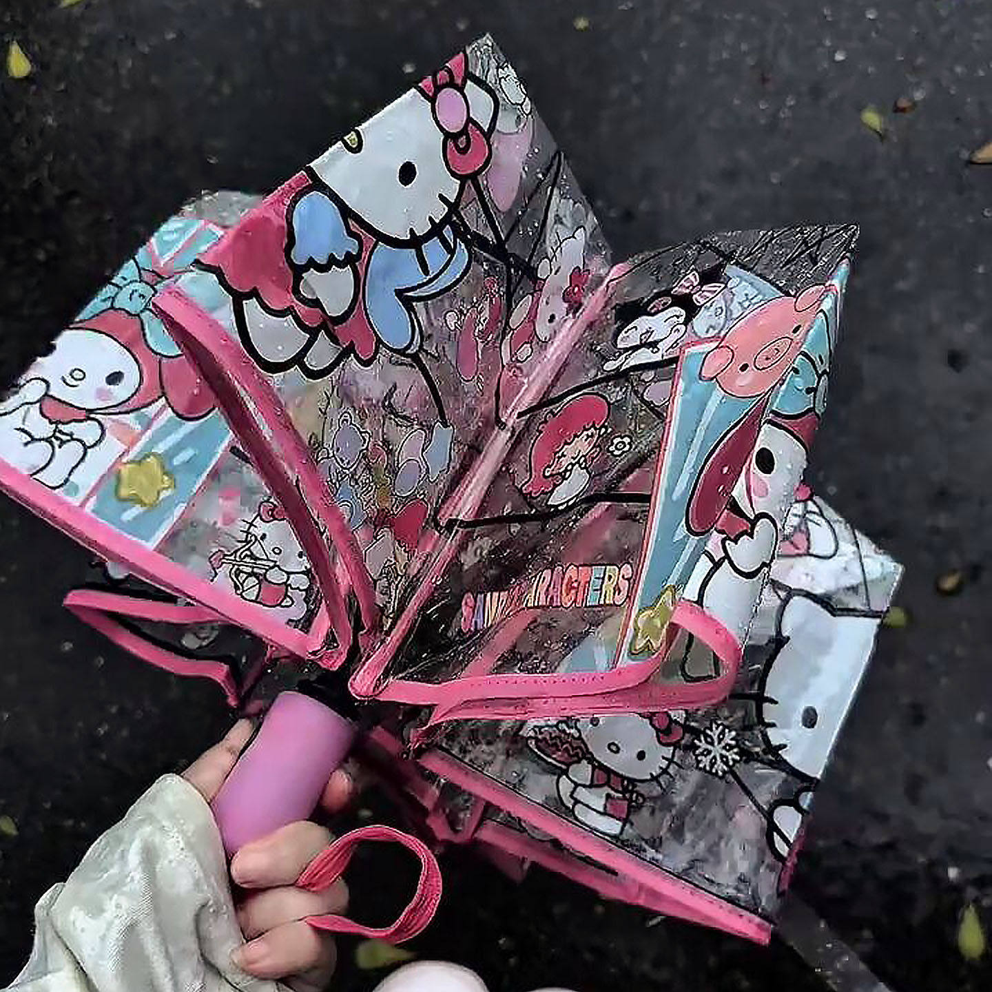 透明折叠雨伞全家福加厚加固自动伞女生高颜值学生上学用三折伞