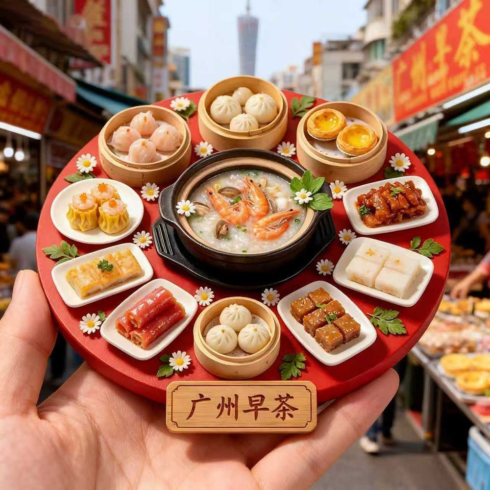 广州早茶树脂立体浮雕磁吸冰箱贴创意冰箱贴文旅纪念冰箱装饰贴品