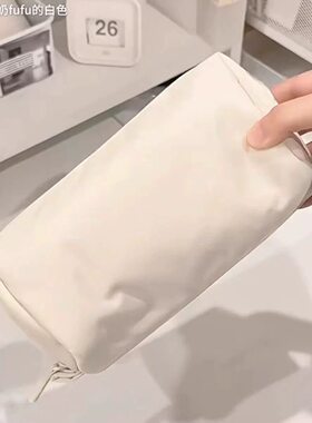 新款白色fufu小方笔袋韩系纯色简约高颜值大容量文具盒ins收纳袋