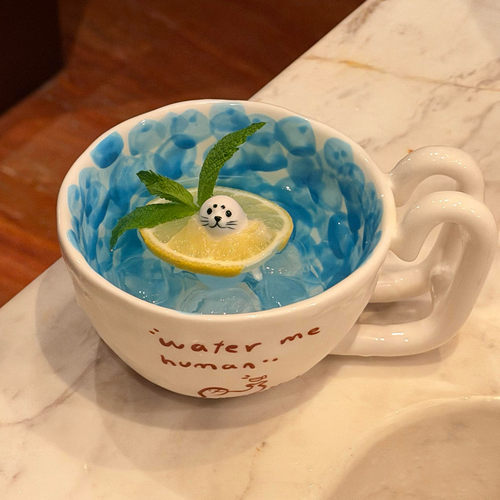 可爱小海豹陶瓷马克杯高颜值ins大容量家用喝水杯子釉下彩咖啡杯