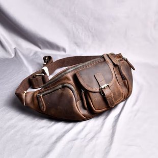 复古头层牛皮男士单间包斜挎包个性潮流休闲百搭时尚户外真皮韩版