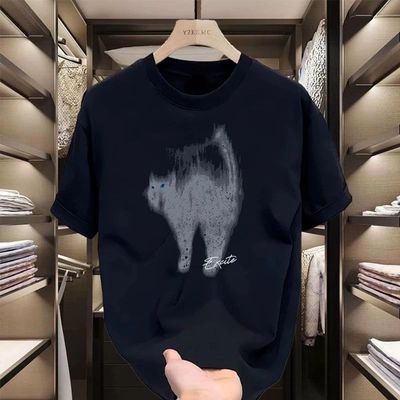 美式重磅小众炸毛猫咪短袖T恤男夏季情侣体恤宽松上衣潮