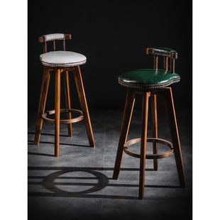 旋转酒吧椅前台高脚椅子创意高脚吧台凳子家用 实木碳化吧台椅美式