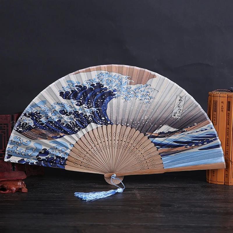 Real Silk Hand Fan Kanagawa Waves Japanese Folding Fan Party