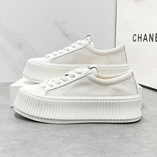 厚底小白鞋女2024新款百搭夏季薄款网面透气运动镂空休闲饼干板鞋