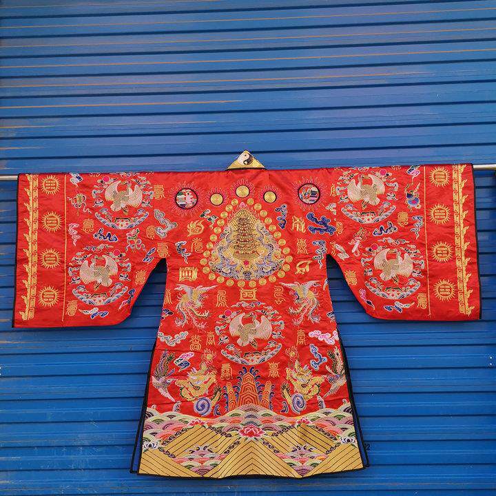 正一精品仿手绣道高功小袖法袍道士服袍刺绣道用品法衣团鹤九鹤