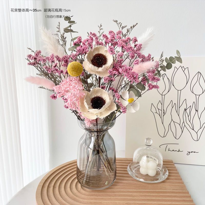 客厅干花高级感花束装饰摆设尤加利雏菊天然真花酒柜前台桌面摆件