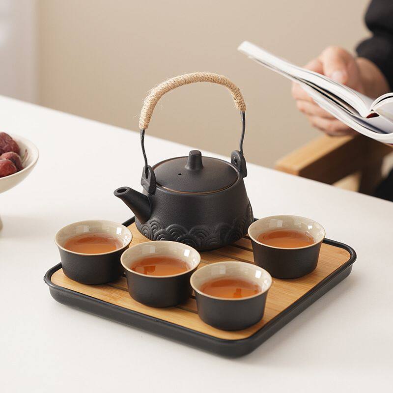2025新款功夫茶具套装家用中式陶瓷提梁壶一人饮酒店宿舍泡茶
