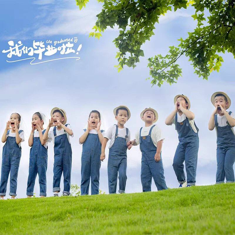 小学生牛仔背带裤套装夏季班级幼儿园毕业季拍照摄影儿童服装演出