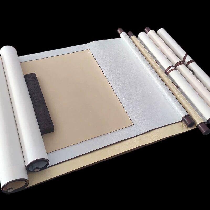 仿古宣纸空白卷轴画轴挂画钉制四尺中堂书画生宣装裱挂轴书法用纸