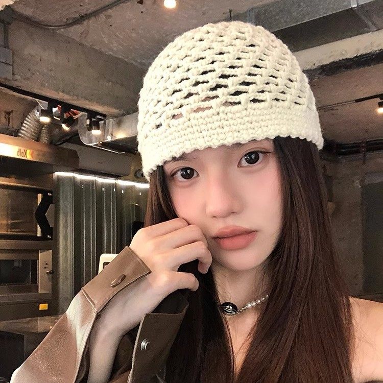 手工针织镂空花纹钩织包头帽女秋冬纯色百搭时尚韩版套头毛线帽