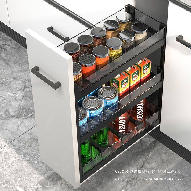 厨房橱柜拉篮调味拉篮窄柜调料篮抽屉式立置物架内置小尺寸调味篮
